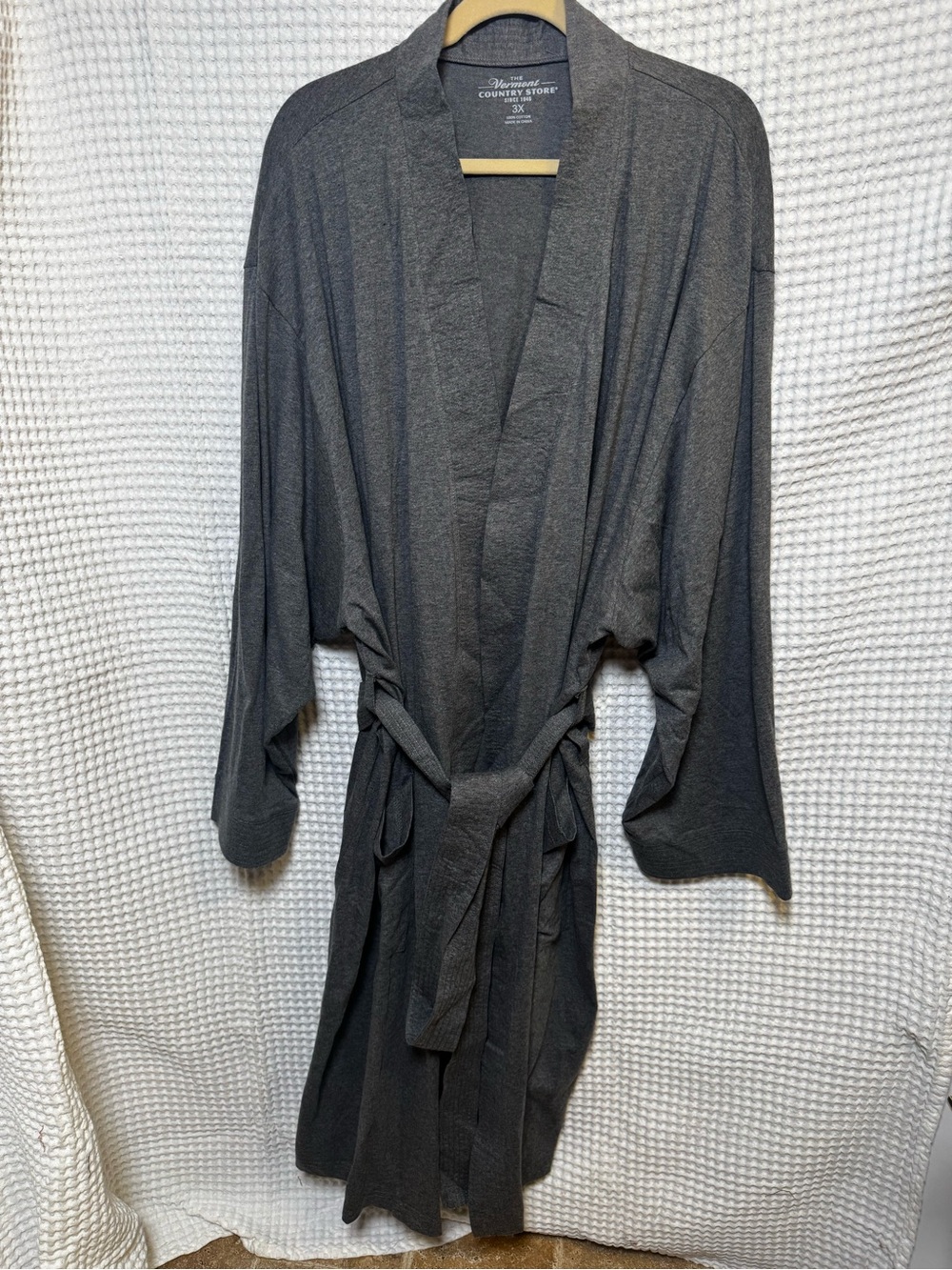 Vermont Country Store Charcoal Gray Knit Wrap Kimono Robe, NWOT Size 3XL